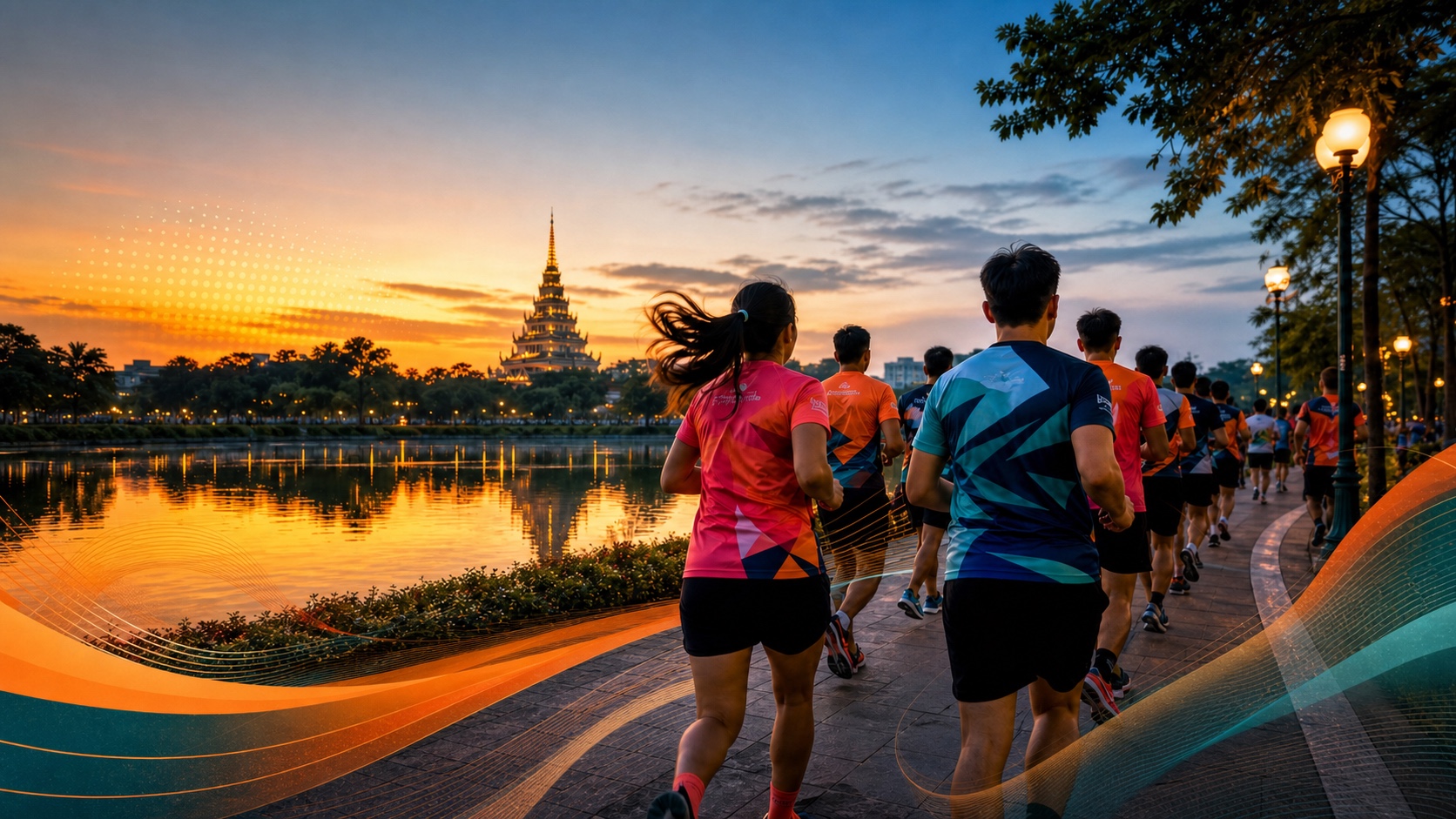 ภาพประกอบนักวิ่งช่วงเย็นริมบึง